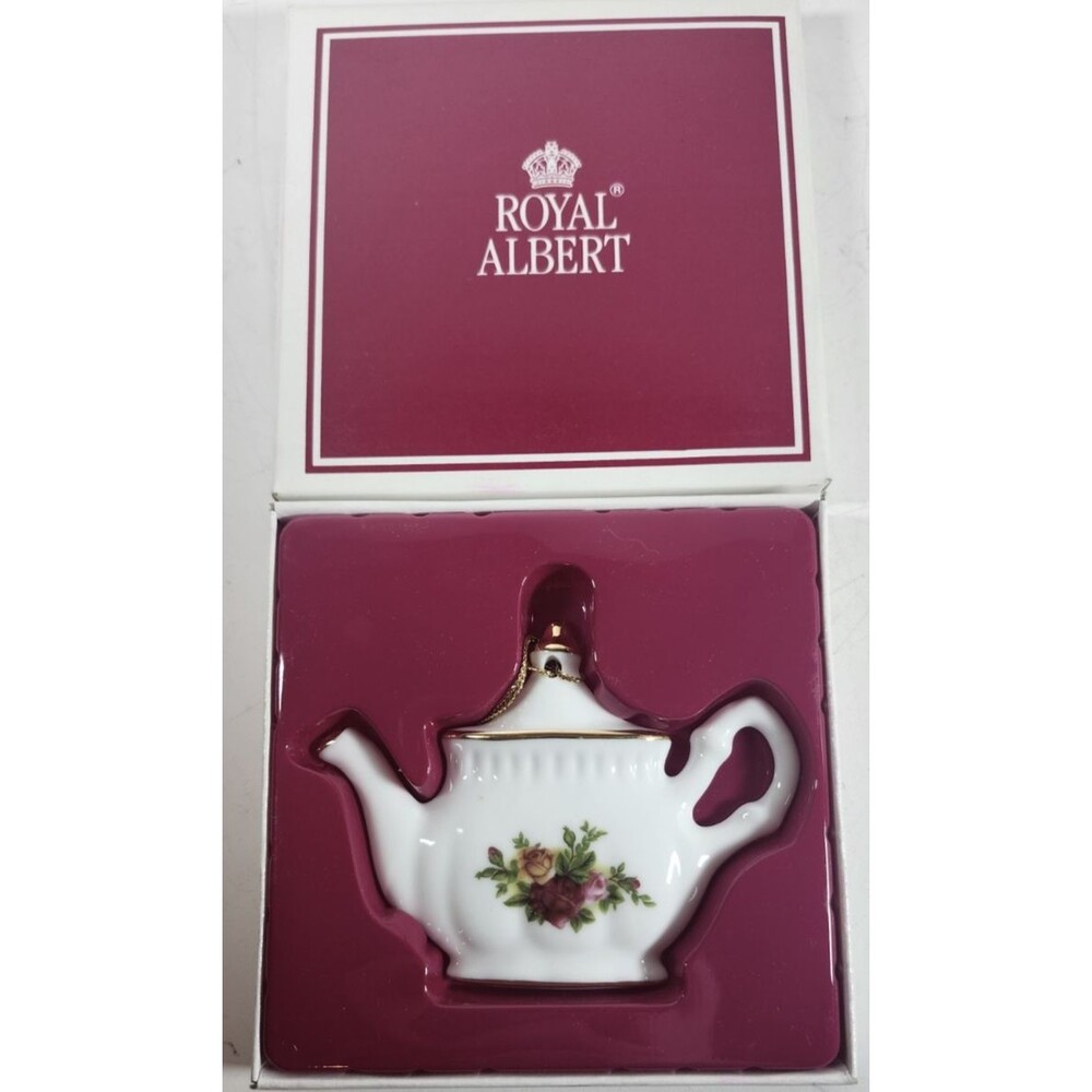 Vintage Royal Albert Old Country Roses Teapot Christmas Ornament 1998 Porcelain